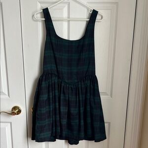 Avec Les Filles Green, Navy, Black Plaid Mini Flare Dress - Size 12